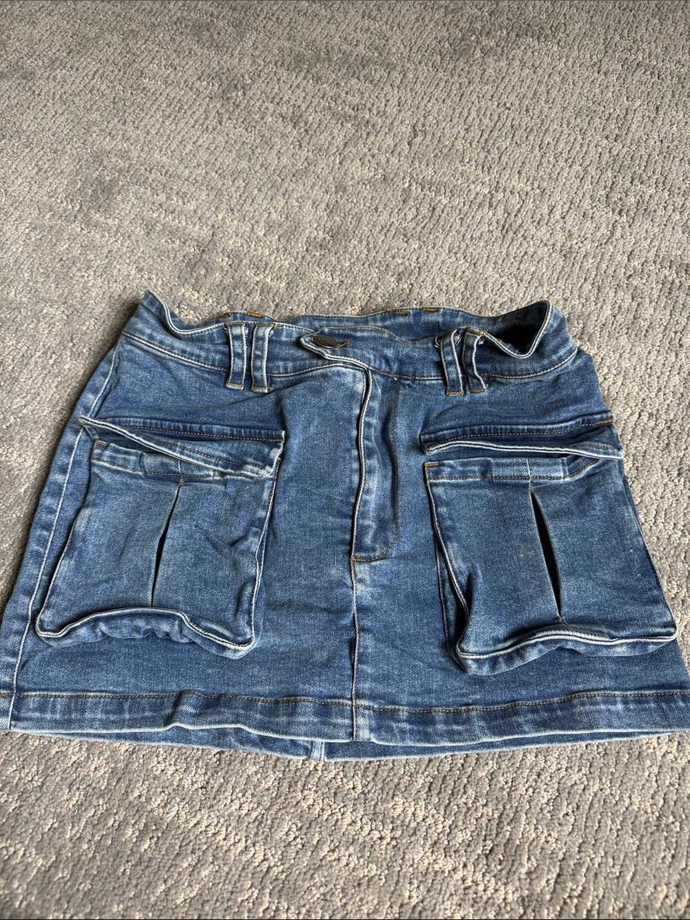 Classic Blue Denim Mini Skirt with Front Patch Pockets